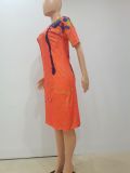 SC Ink Jet Print V Neck Casual Loose Dress NYF-8048