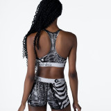 SC Fashion Print Sports Fitness Vest Shorts Two Piece Sets LSL-6422