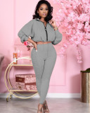 Casual Solid Long Sleeve Two Piece Pant Sets JRF-3584