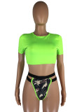 SC Sexy Short Sleeve Camo Print Thong Bikinis Sets LM-8231
