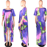 SC Plus Size Color Tie-dye Fashion Short Sleeve Loose Dress WAF-7022
