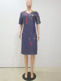 SC Ink Jet Print V Neck Casual Loose Dress NYF-8048