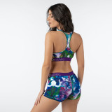 SC Fashion Print Sports Fitness Vest Shorts Two Piece Sets LSL-6422