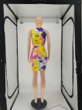 SC Tie-dye Plus Size Sleeveless Top And Skirt Two Piece Sets SMF-8084