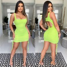 SC Fashion Sexy Solid Color Ruched Sleeveless Mini Dress XSF-6039