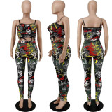 SC Fashion Sexy Graffiti Print Camisole And Pants Two Piece Sets APLF-5032