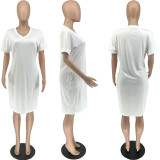 SC Plus Size 5XL Solid Short Sleeve T Shirt Dress WAF-7149
