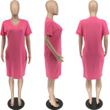 SC Plus Size 5XL Solid Short Sleeve T Shirt Dress WAF-7149