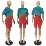 SC Gradient T-shirt Shorts Casual Two Piece Sets WSM-5250