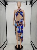 SC Sexy Printed Wrap Chest High Split Skirt 2 Piece Sets APLF-5036