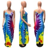 SC Tie Dye Print Sleeveless Strap Maxi Dress QZX-6197