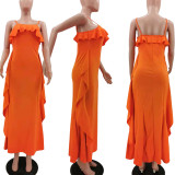 SC Fashion Solid Color Sling Ruffle Maxi Dress TK-6169