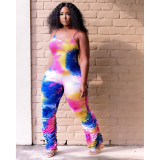 SC Tie Dye Print Spaghetti Strap Stacked Jumpsuit YFS-3704