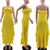 SC Fashion Solid Color Sling Ruffle Maxi Dress TK-6169