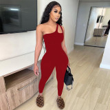 SC Solid One Shoulder Sleeveless Tight Jumpsuit MOF-6621