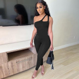 SC Solid One Shoulder Sleeveless Tight Jumpsuit MOF-6621