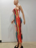 SC Tie Dye Print Backless Cross Strap Split Maxi Dress NYF-8056