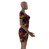 SC Sexy Mesh Printed Short Sleeve Mini Dress YN-1087