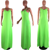 SC Solid Loose Spaghetti Strap Pocket Maxi Dress BLX-8006