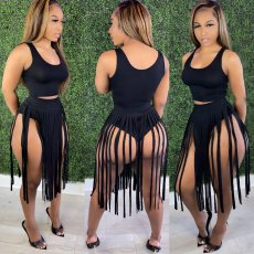 SC Solid Tank Top Tassel Skirt Two Piece Sets JH-236