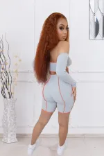 SC Sexy Long Sleeve Lace Up Two Piece Shorts Set LX-6891