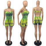SC Sexy Tie Dye Printed Hollow Backless Romper IV-8211