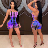 SC Sexy Tie Dye Printed Hollow Backless Romper IV-8211