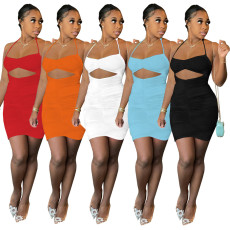SC Sexy Solid Ruched High Waist Bodycon Mini Dress DMF-8171