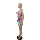SC Sexy Printed Strappy Bra Top Mini Skirt 2 Piece Sets AWF-5855