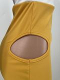 SC Casual Patchwork Short Sleeve Hole Maxi Dress CYAO-8092