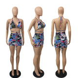 SC Sexy Printed Strappy Bra Top Mini Skirt 2 Piece Sets AWF-5852