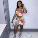 SC Sexy Printed One Shoulder Two Piece Short Sets WMEF-2039