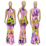 SC Tie Dye Print Sleeveless Maxi Dress WMEF-2044