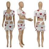 SC Love Shape Print Hollow Mini Skirt 2 Piece Sets WMEF-2043