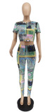 SC Casual Printed Short Sleeve Two Piece Pant Sets WSYF-5828
