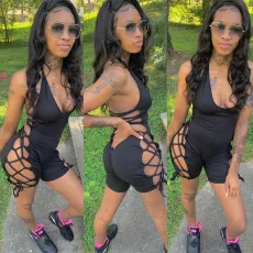SC Sexy Lace Up Hollow Out Backless Romper WMEF-2045