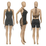 SC Sexy Lace Up Hollow Out Backless Romper WMEF-2045