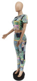SC Casual Printed Short Sleeve Two Piece Pant Sets WSYF-5828
