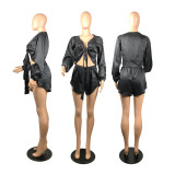 SC Sexy Long Sleeve Tie Up Top Shorts 2 Piece Sets WSM-2007