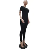 SC Solid Short Sleeve Tight Two Piece Pants Set TR-1135