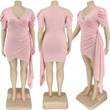 SC Plus Size Sexy V Neck Puff Sleeve Mini Dress YH-002