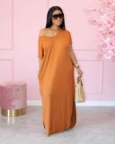 SC Solid V Neck Split Loose Maxi Dress JRF-3613