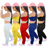 SC Plus Size Solid Sports Tank Top And Pants 2 Piece Suits YIM-182
