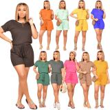 SC Solid Casual Loose Short Sleeve Romper PIN-8589