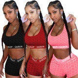 SC Casual Sport Fitness Letter Print Vest And Shorts Two Piece Sets FNN-8602