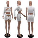 SC Mesh Patchwork One Shoulder Mini Skirt 2 Piece Sets OY-6281