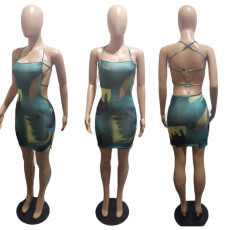SC Sexy Print Tie Up Backless Mini Dress BLI-2291