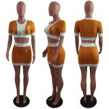 SC Sexy Short Sleeve Crop Top Mini Skirt 2 Piece Sets LX-6893