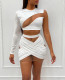 SC Mesh Patchwork One Shoulder Mini Skirt 2 Piece Sets OY-6281