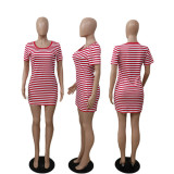 SC Casual Striped Short Sleeve Mini Dress AWF-5869